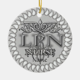 Fancy Caduceus LPN nurse Ceramic Tree Decoration