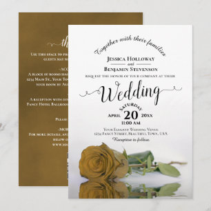 Fancy Calligraphy Gold Ochre Rose QR Code Wedding Invitation