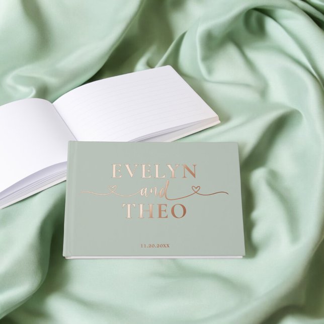 Fancy Calligraphy Heart Blush Sage Green Guest Book (Creator Uploaded)