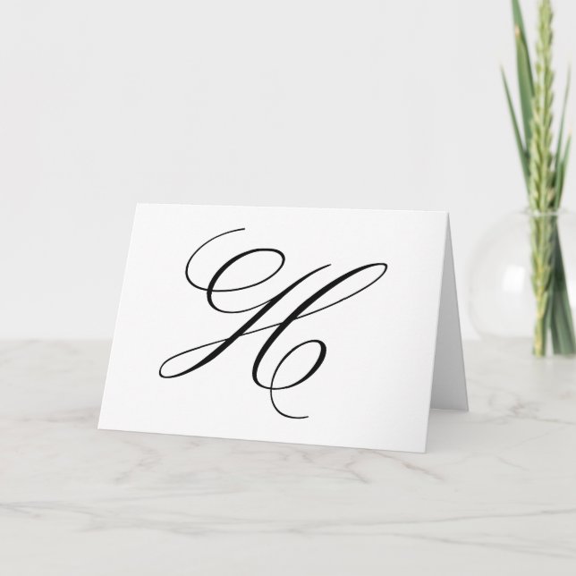 Fancy Calligraphy Letter H Monogram Wedding Thank You Card (Front)