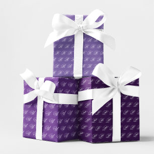Fancy Calligraphy Monogram Royal Purple Set Wrapping Paper Sheet