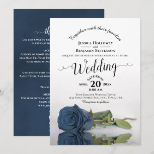 Fancy Calligraphy Steel Blue Rose QR Code Wedding Invitation