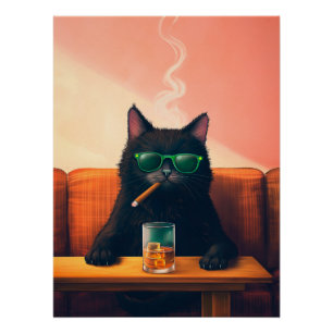 Fancy Cat Drinking Whiskey Poster