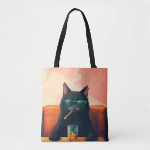 Fancy Cat Drinking Whiskey Tote Bag