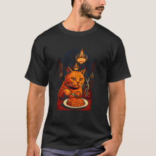 Fancy Cat Eating Lasagne, Cat Food Art, Gourmet Di T-Shirt
