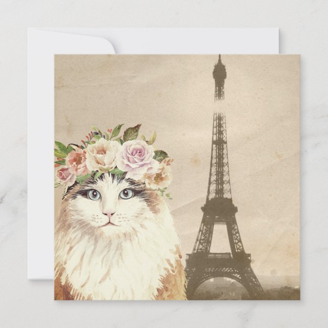 Fancy Cat & Eiffel Tower Card (Front)