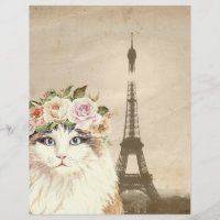 Fancy Cat & Eiffel Tower Scrapbook Paper
