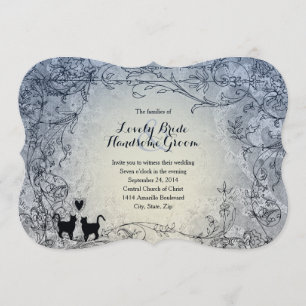 Fancy Cat Lovers Blue Vintage Wedding Invitation