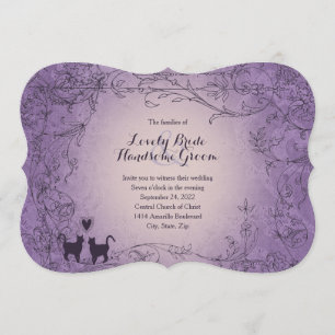 Fancy Cat Lovers Purple Vintage Wedding Invitation