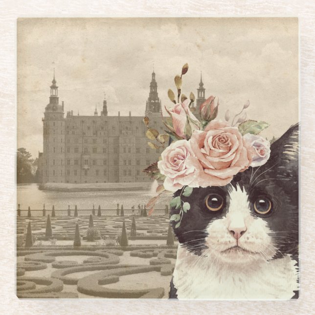 Fancy Cat & The Castle Glass Coaster (Front)
