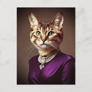 Fancy Cat Wearing Purple Dress Postcard