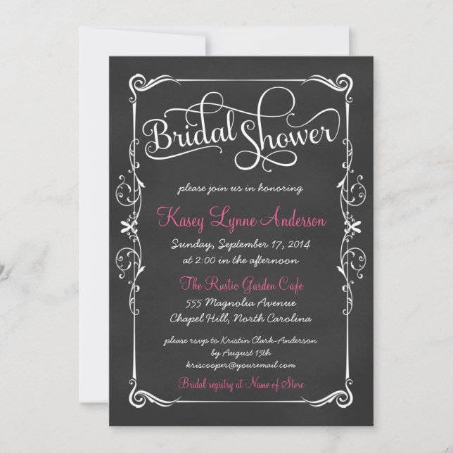 Fancy Chalkboard Bridal Shower Invitations (Front)