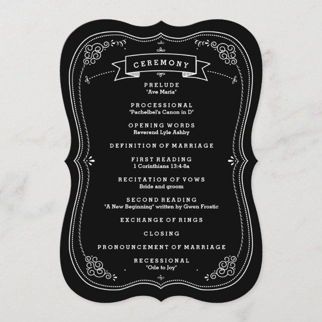 Fancy Chalkboard Vintage Wedding Program Programme (Front)