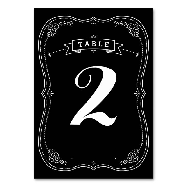 Fancy Chalkboard Vintage Wedding Table Number (Front)