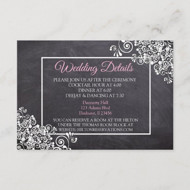 Fancy Chalkboard Wedding Details Card (Front)