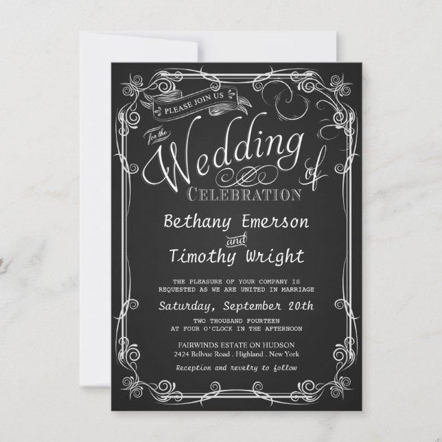 Fancy Chalkboard Wedding Invitations (Front)