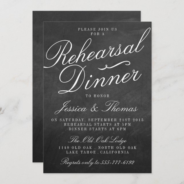 Fancy Chalkboard Wedding Rehearsal Dinner Invitation (Front/Back)