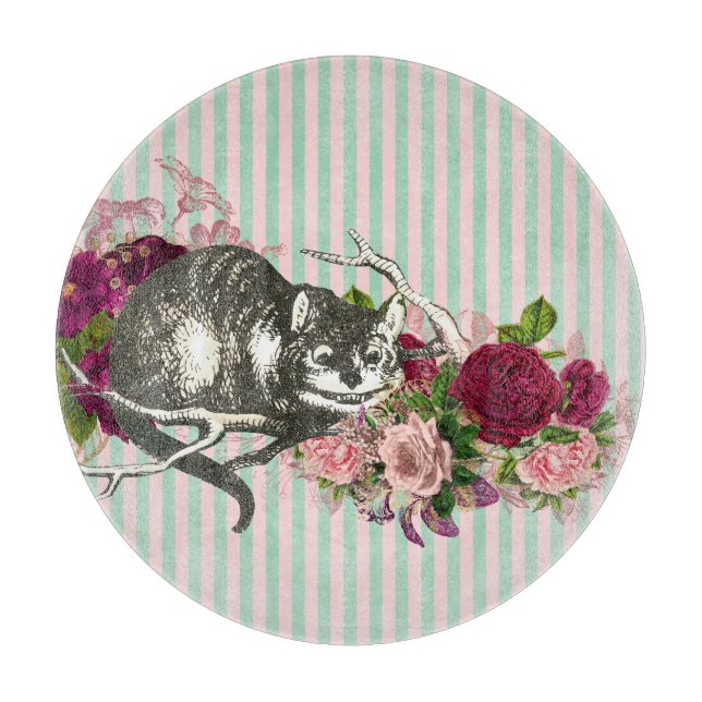 Fancy Cheshire Cat Collage Cutting Board (Front)