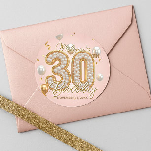 Fancy Chic Blush Pink Gold Pearly 30th Birthday Classic Round Sticker