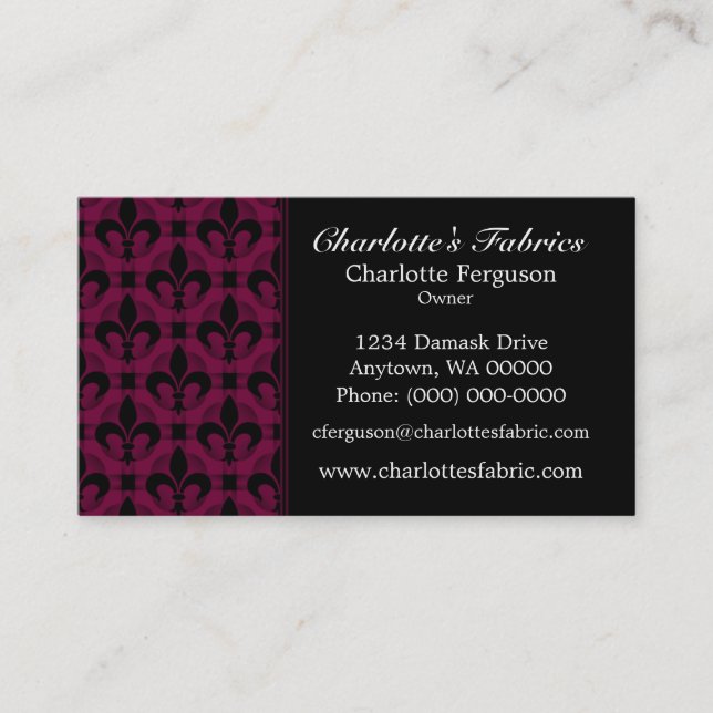 Fancy Chic Business Card, Burgundy Wine Card (Front)