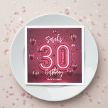 Fancy Chic Glam Metallic Neon Pink 30th Birthday Napkin<br><div class="desc">This isn't just a napkin; it's the glamourous centerpiece your milestone 30th Birthday deserves. The design features a bold, 3D rose gold metallic '30' with an inner, glowing hot pink neon trim, creating a vibrant, electric look. This high-impact number sits against a rich, deep magenta backdrop, accented by a shower...</div>