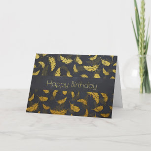 Fancy Chic Gold Feathers On Black Birthday Card