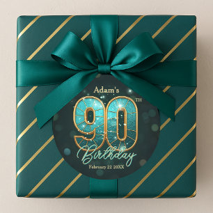 Fancy Chic Teal & Gold 90th Birthday Celebration  Classic Round Sticker