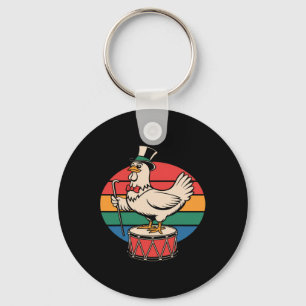 Fancy Chicken On Drum Retro Rainbow Marching Nd _1 Key Ring