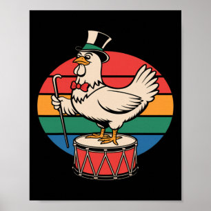 Fancy Chicken On Drum Retro Rainbow Marching Nd _1 Poster