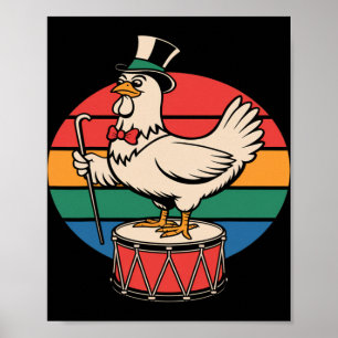Fancy Chicken On Drum Retro Rainbow Marching Nd Poster