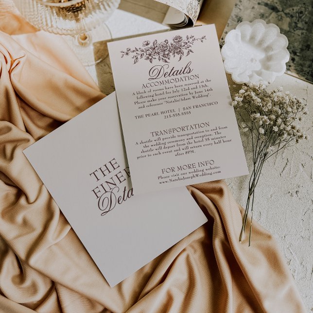 Fancy Chocolate Brown Floral Boho Wedding Details Enclosure Card (Creator Uploaded)