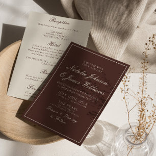 Fancy Chocolate Brown Old Money All In One Wedding Invitation