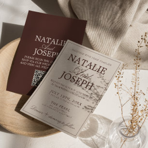 Fancy Chocolate Brown Old Money QR Code Wedding Invitation
