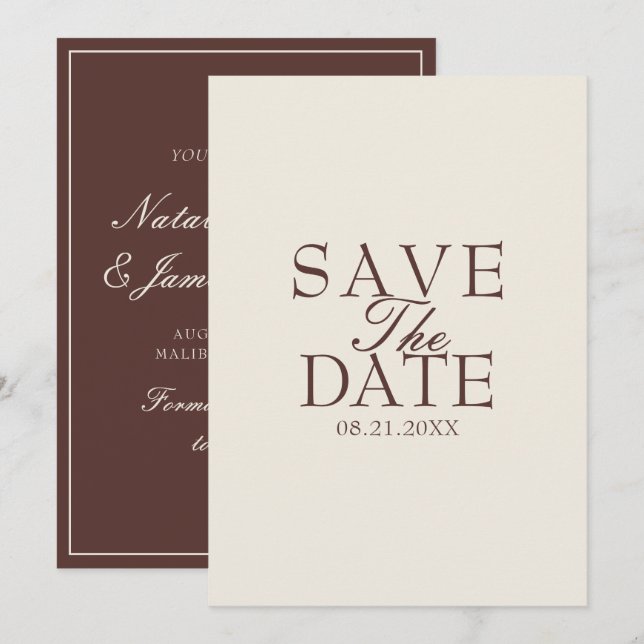Fancy Chocolate Brown Old Money Retro Wedding Save The Date (Front/Back)