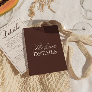 Fancy Chocolate Brown Old Money Wedding Details Enclosure Card