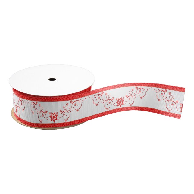 Fancy Christmas Star Spirals Red Lace Grosgrain Ribbon (Spool)
