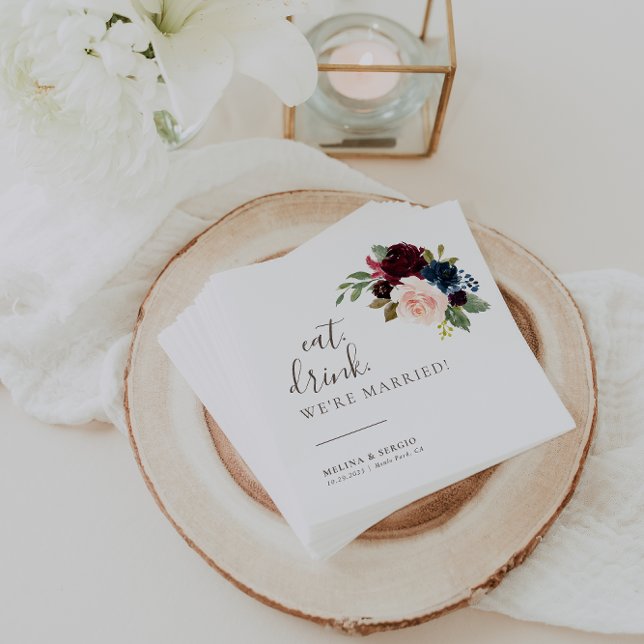 Fancy Classic Eat Drink We're Married Wedding  Napkin (Creator Uploaded)