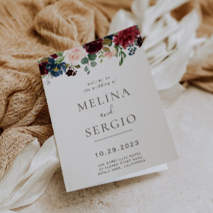 Fancy Classic Flowers Folded Wedding Programme