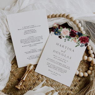 Fancy Classic Roses Back & Front Wedding   Invitation