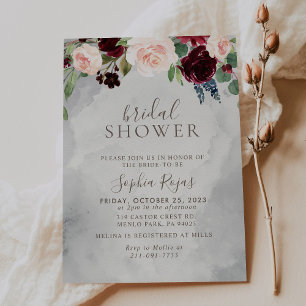 Fancy Classic Roses Peony flowers Bridal shower Invitation