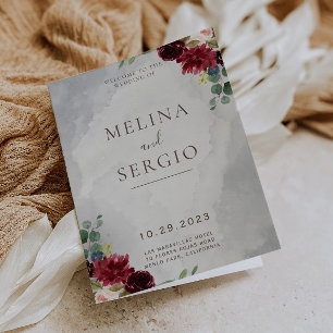 Fancy Classic Roses Peony Flowers Folded Wedding Programme