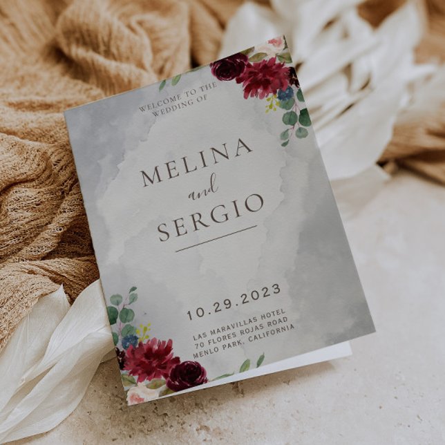 Fancy Classic Roses Peony Flowers Folded Wedding Programme (Creator Uploaded)