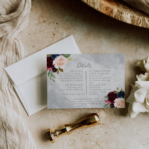 Fancy Classic Roses Peony Flowers Wedding Details Enclosure Card