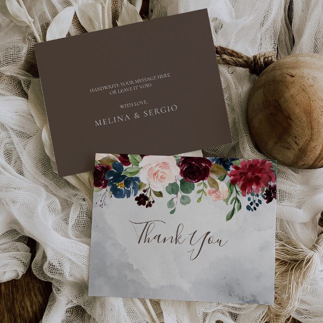 Fancy Classic Roses Peony flowers Wedding Thank You Card (Creator Uploaded)