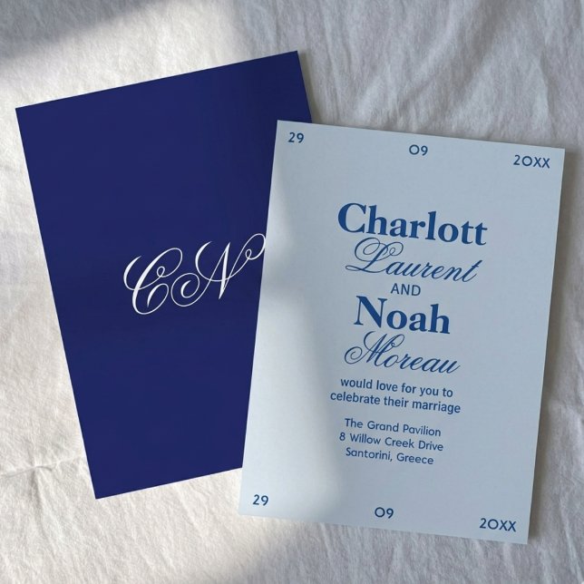 Fancy Cobalt Blue Chic Classic Wedding Invitation (Creator Uploaded)