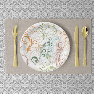 Fancy Colourful Floral Swirls Paper Plate