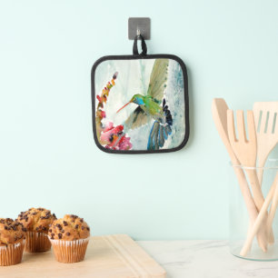 Fancy Colourful Hummingbird Oven Mitt Pot Holder
