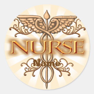 Fancy Copper Caduceus Nurse custom name sticker