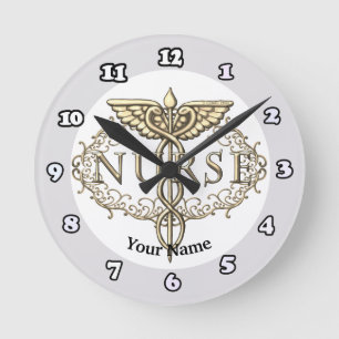 Fancy copper caduceus nurse  round clock