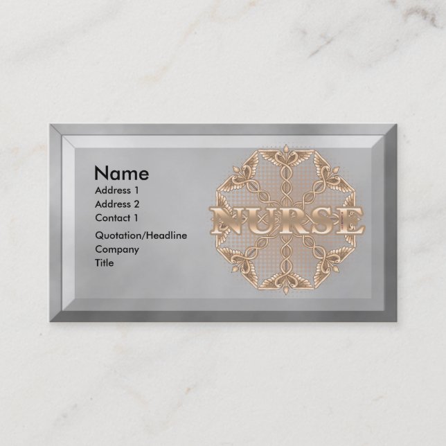 Fancy Copper Caduceus RN Nurse Business Card (Front)